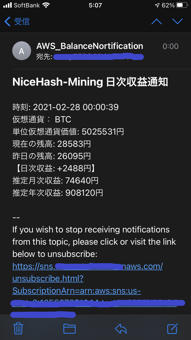 ①NiceHashマイニング収益をAWS Lambda×SNSでメール通知する #Python - Qiita