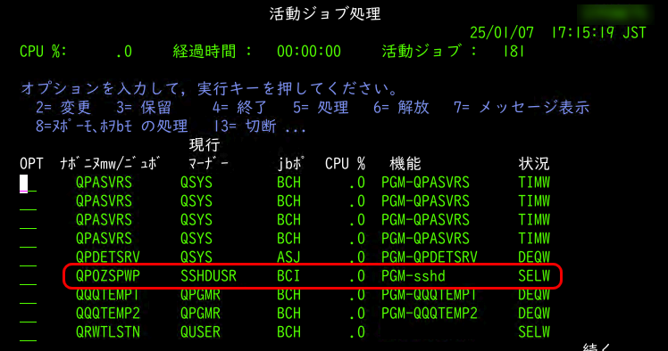 日本語2962のIBM i でQCCSIDが65535とか5026の環境でSSHDを開始