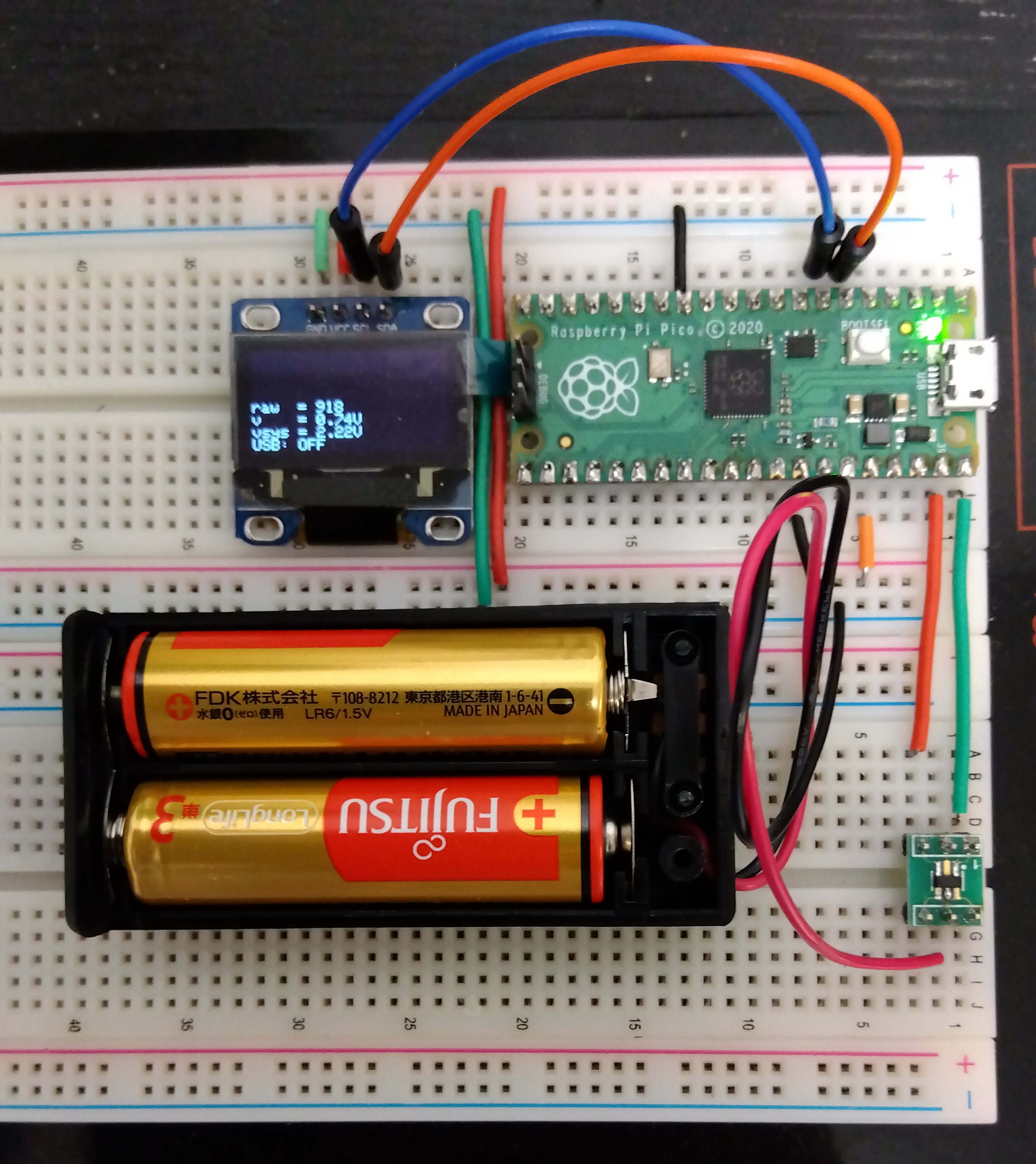 ラズパイPico：電池で動作、電池の電圧をOLEDに表示 #Arduino - Qiita