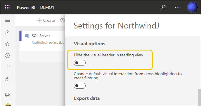 Power BI レポートの ビジュアル ヘッダーの非表示や調整するなど