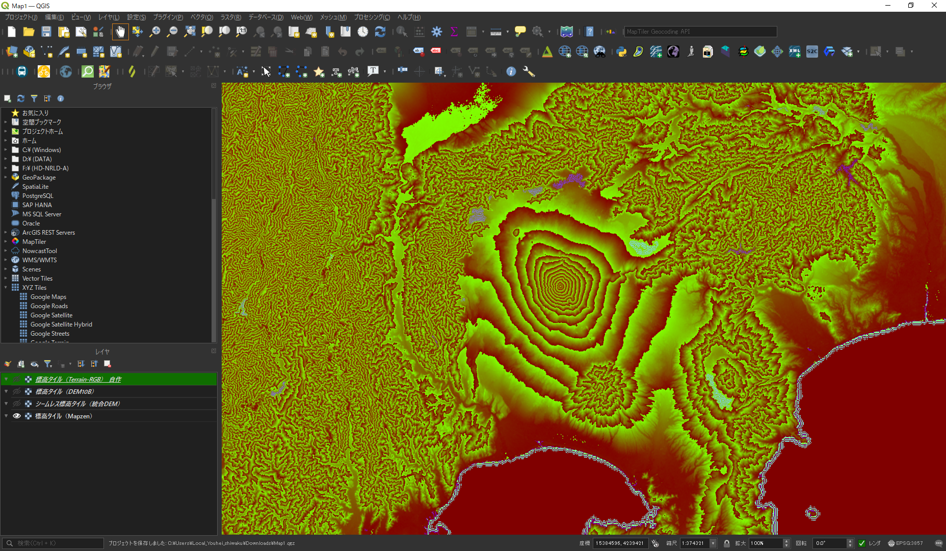 MapLibre GL JS+標高タイルで3D地形を表示する方法 #JavaScript - Qiita