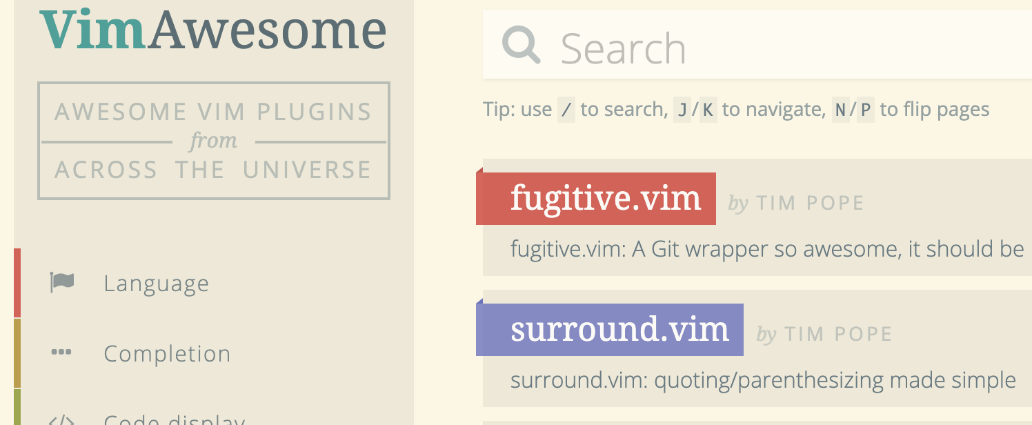 プラグインの検索に便利なvim awesomeのトップページ