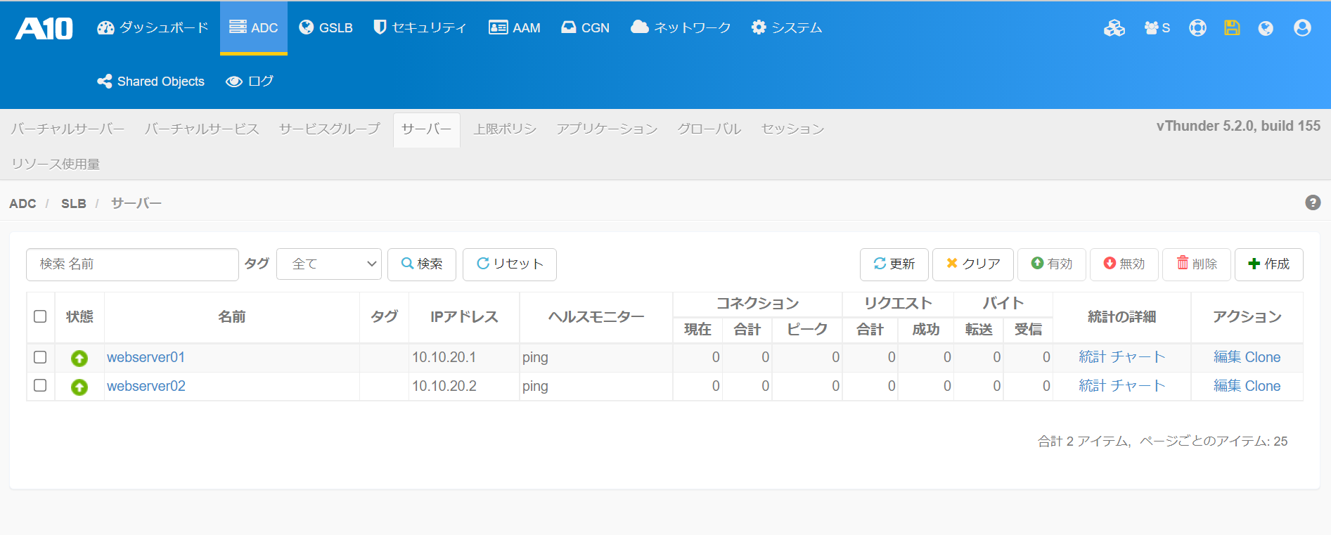 A10 vThunder on ESXi（負荷分散対象ホスト/ヘルスモニタ