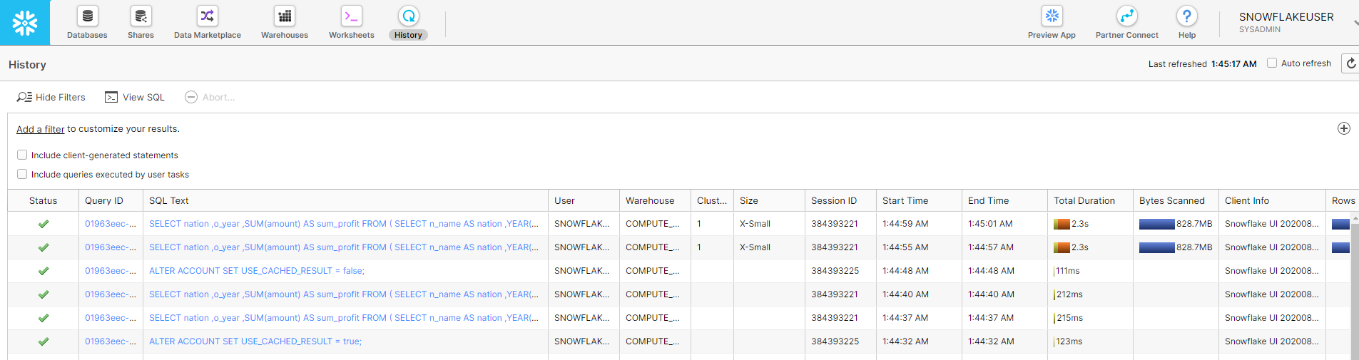 Snowflakeにてクエリ実行時にキャッシュを利用しないようにパラメータを設定する方法 Snowflake Qiita