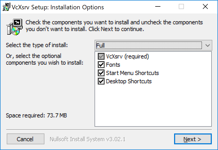 SnapCrab_VcXsrv Setup Installation Options_2019-5-23_17-57-28_No-00.png