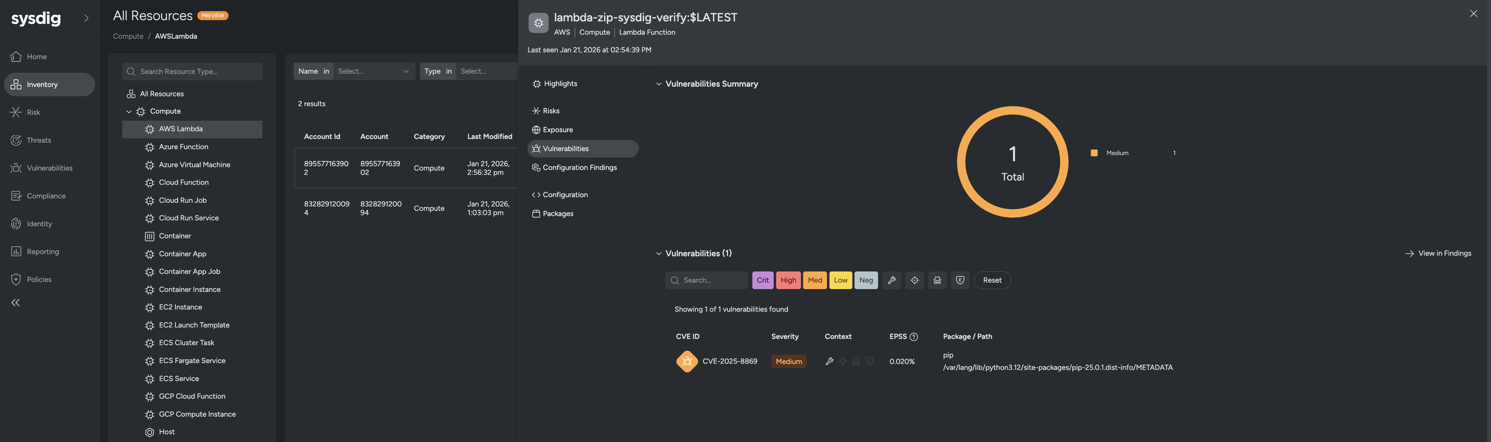 コンテナじゃない Lambda はスキャンできない？」を疑って、ZIP Lambda を Sysdig Agentless でスキャンして SBOM  と CVE を出すまで #AWS - Qiita