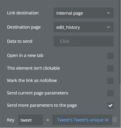 Bubbleのページ遷移におけるData to SendとSend more parameters to