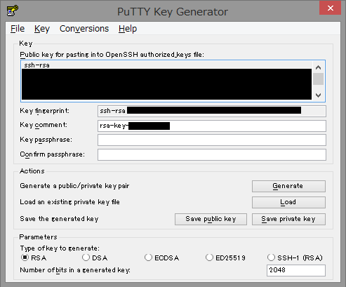 SSHキーの生成完了画面 SSHキーの生成完了画面