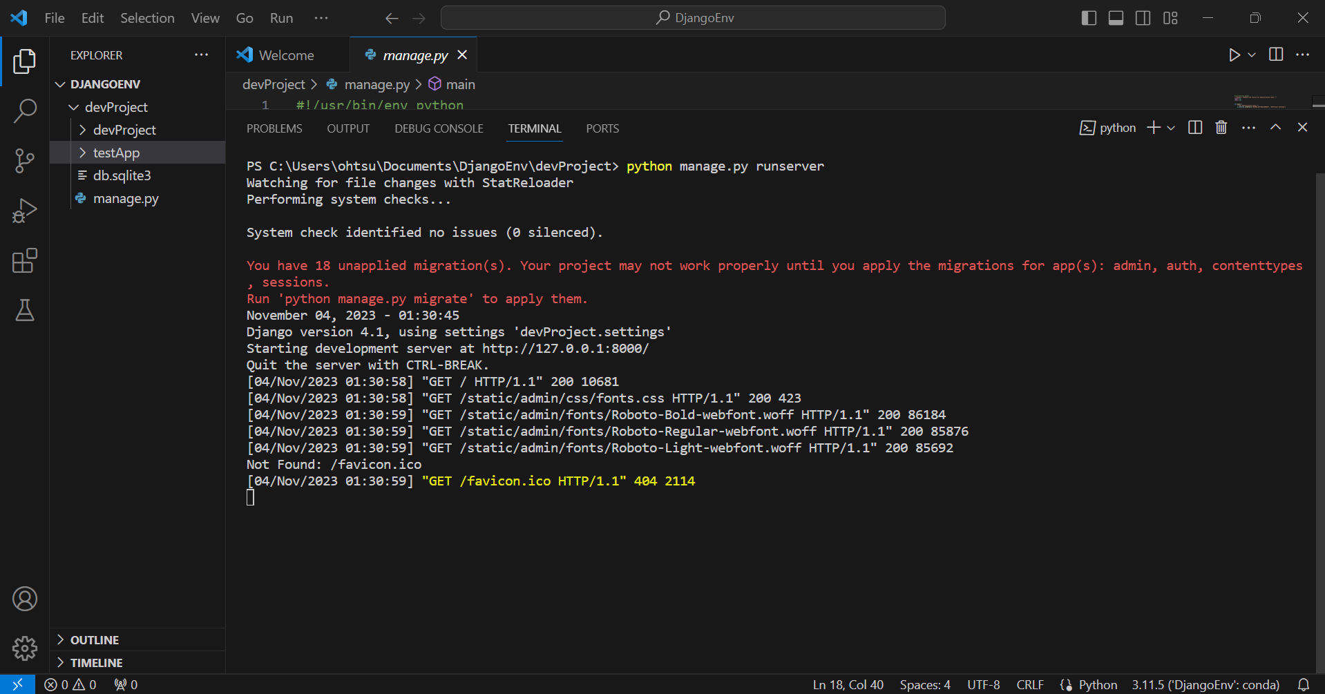 anacondaを使ってDjango環境を作り、VSCodeで操作する Python Qiita
