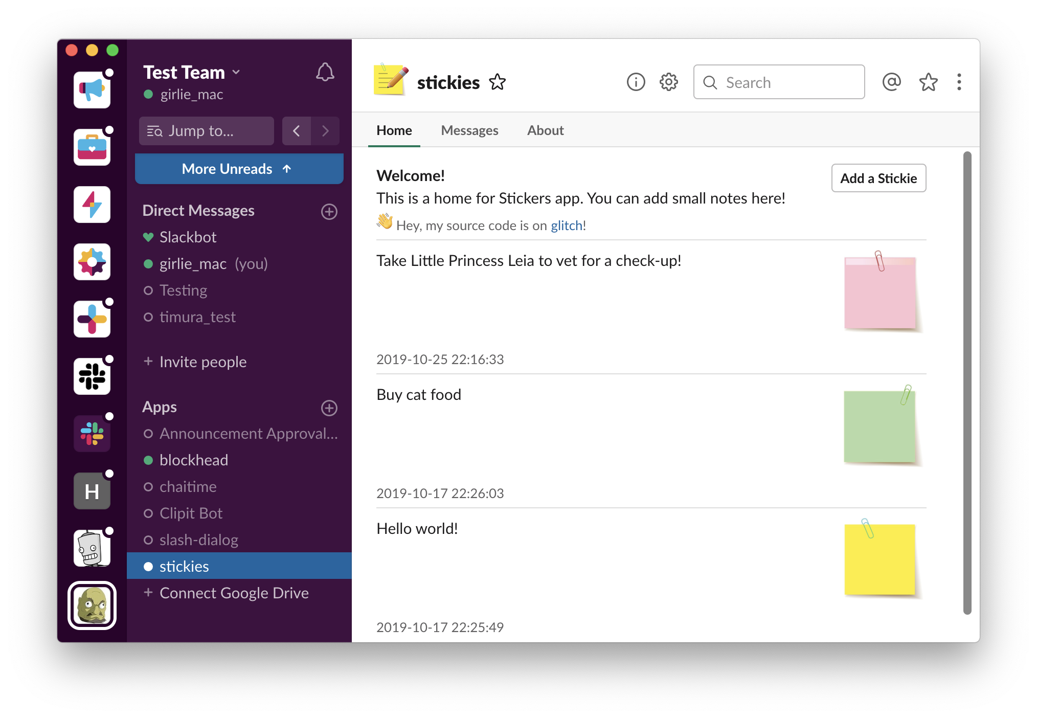 App Home Demo -Stickies