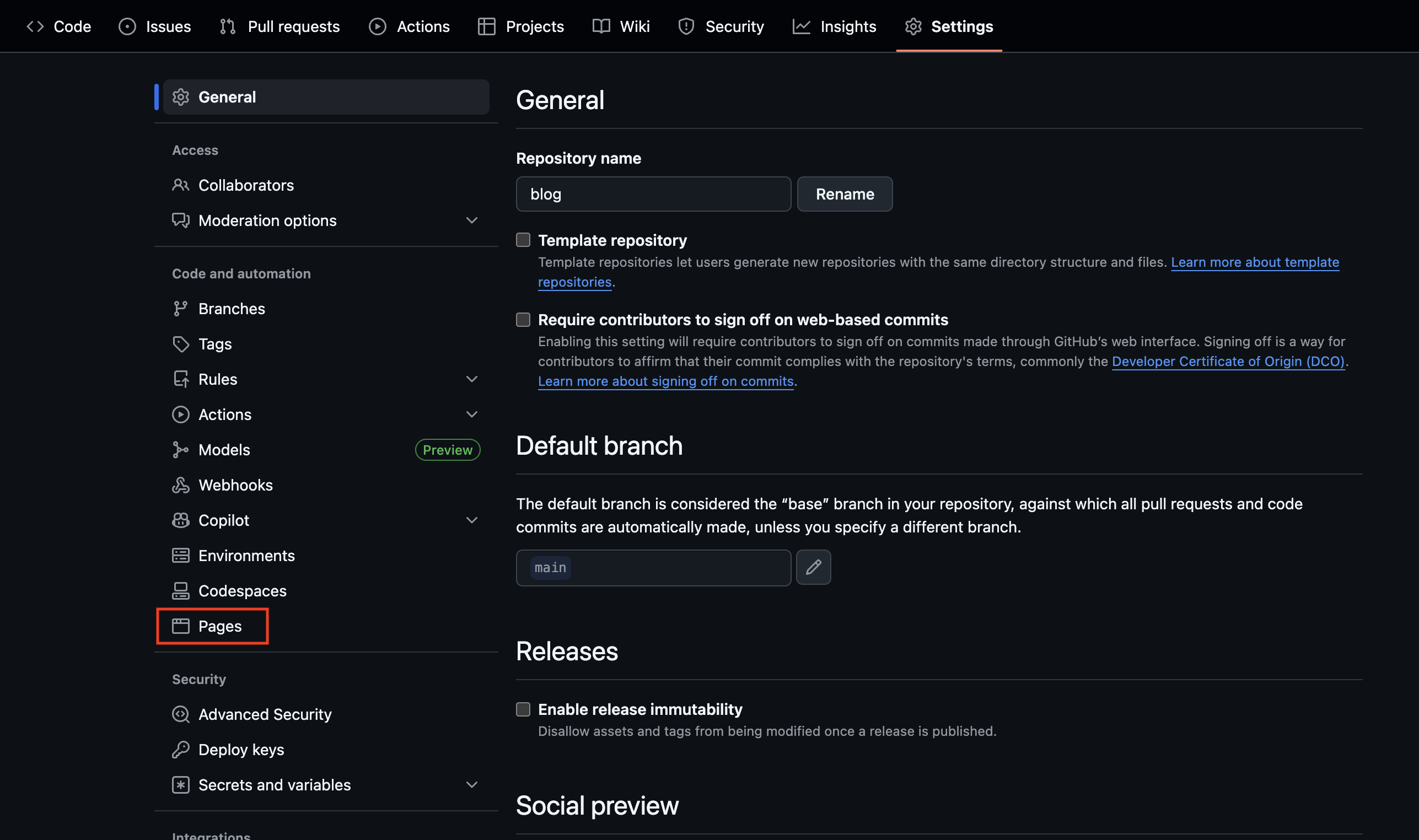 GitHub Pagesのデプロイ設定画面