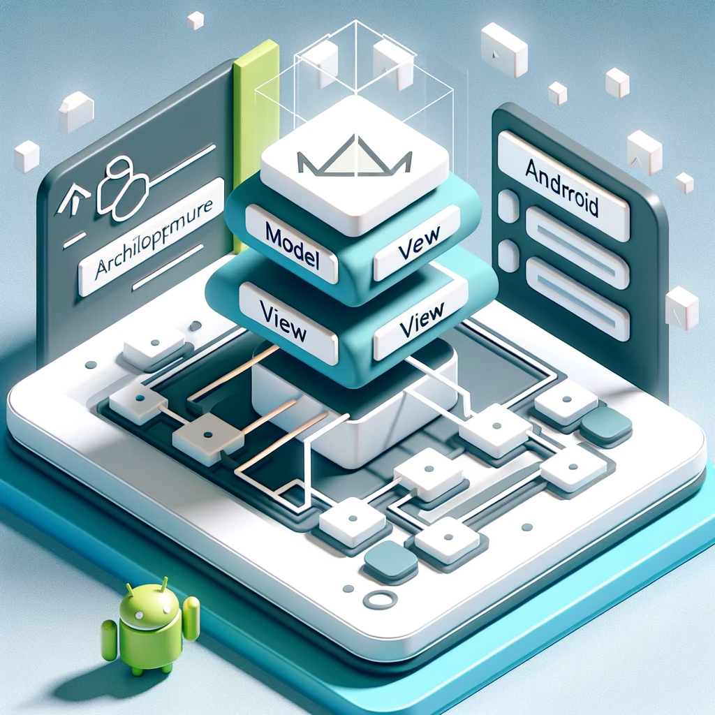 DALL·E 2023-12-11 16.55.44 – A visually appealing and informative thumbnail for a blog post about MVVM architecture in Android development. The image should feature a stylized and.png
