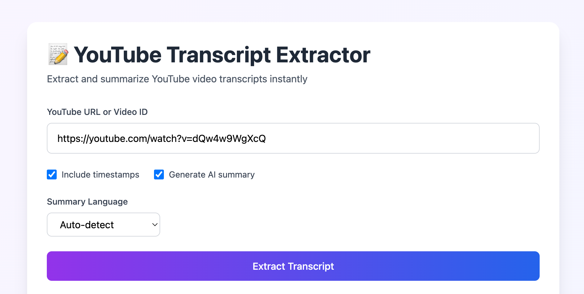 YouTube Video Transcription & Summary Tool