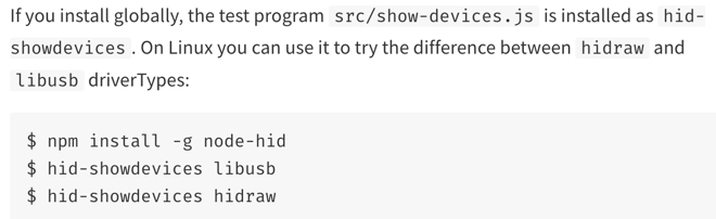node-hid の hid-showdevices について