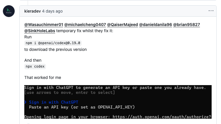 v0.22.0 では問題は解決済み：【WSL不要】 GPT-5 対応した Codex CLI