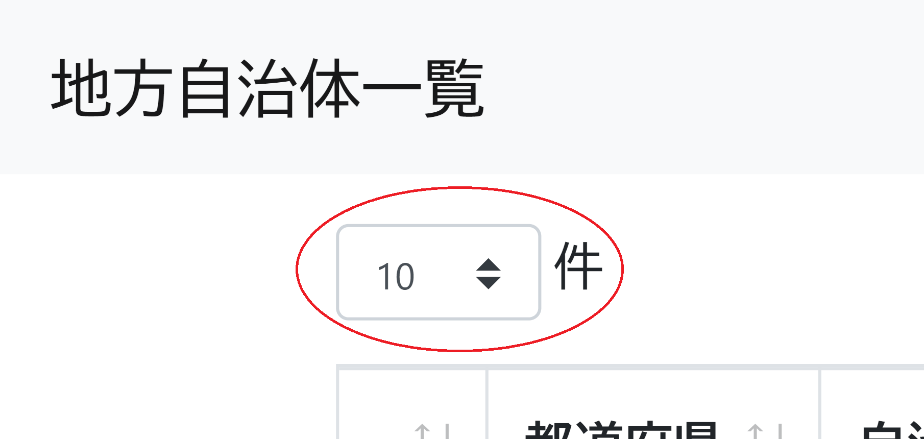 datatables で件数が変更できる部分のスクリーンショット