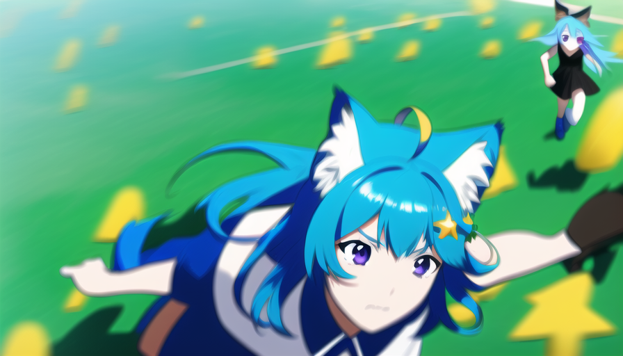 blue hair, grass, from above, very fast,chasing,{{{{{running}}}}}, {{{{wavy hai s-244755654.png