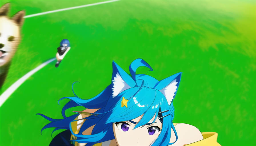 blue hair, grass, from above, very fast,chasing,{{{{{running}}}}}, {{{{wavy hai s-1019906030.png