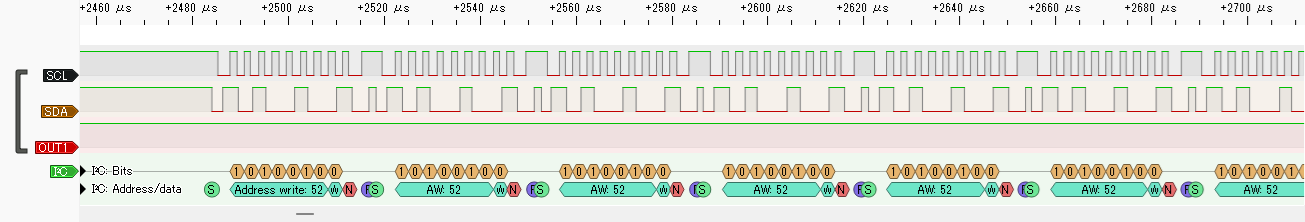 I2CW 5引数サンプルプログラムの出力 (出力無) (拡大)
