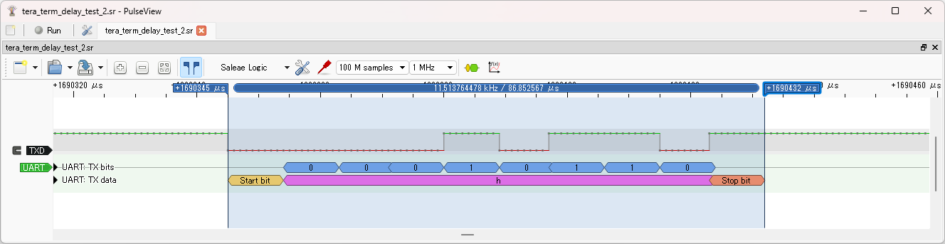 1文字の送信にかかる時間 (115200bps)