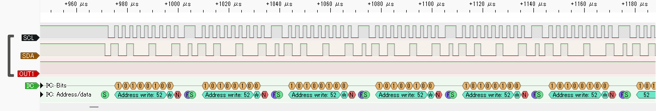 I2CW 2引数サンプルプログラムの出力 (接続無) (拡大)