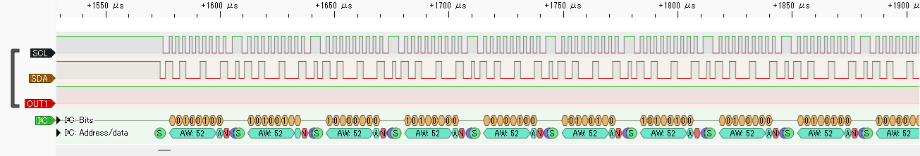 I2CR 4引数サンプルプログラムの出力 (接続無) (拡大)